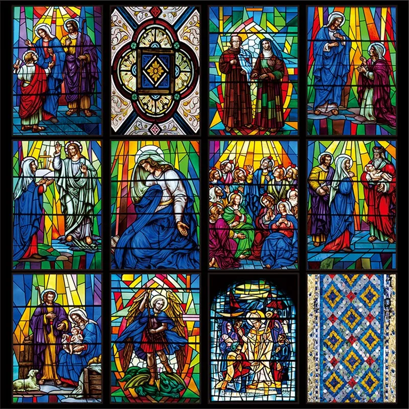 

Custom Size Window Film Static Cling Church Stained Window Sticker Frosted Drop-Shipping Furniture Foil Home Decals Glass Foil