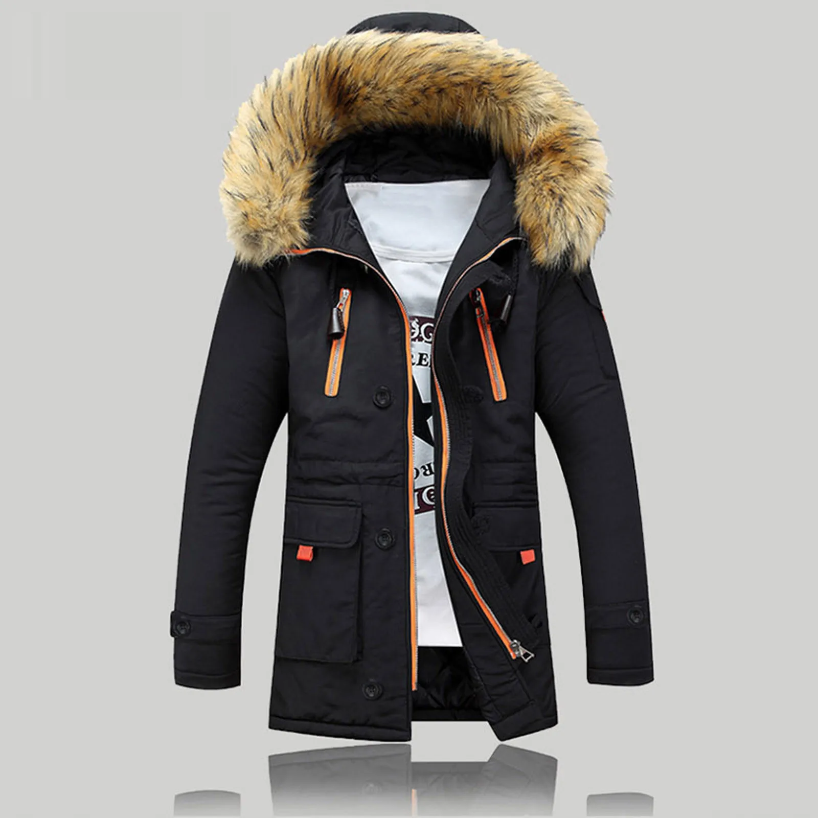 

Fashion Unisex Women Men Outdoor Fur Collar Hooded Long Sleeve Fieece Warm Winter Thick Long Zipper Slim Coat Jacket Outwear#35