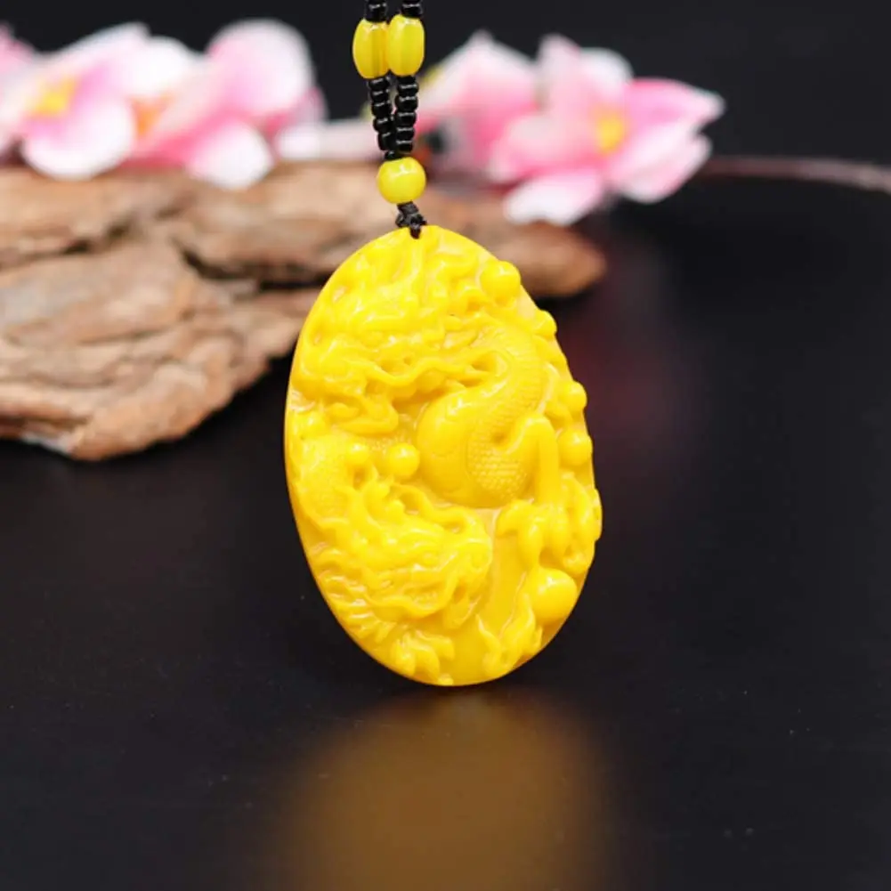 Natural Yellow Hetian Jade Stone Dragon Pendant Beads Necklace Chinese Jadeite Jewelry Charm Amulet Carved Gifts for Women Men | Украшения