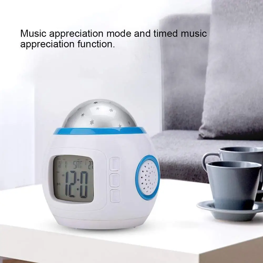 Kids Digital Alarm Clock Projection with Colorful Star Sky Music Led Calendar Thermometer Rotating Lamp Gift Backlight | Дом и сад