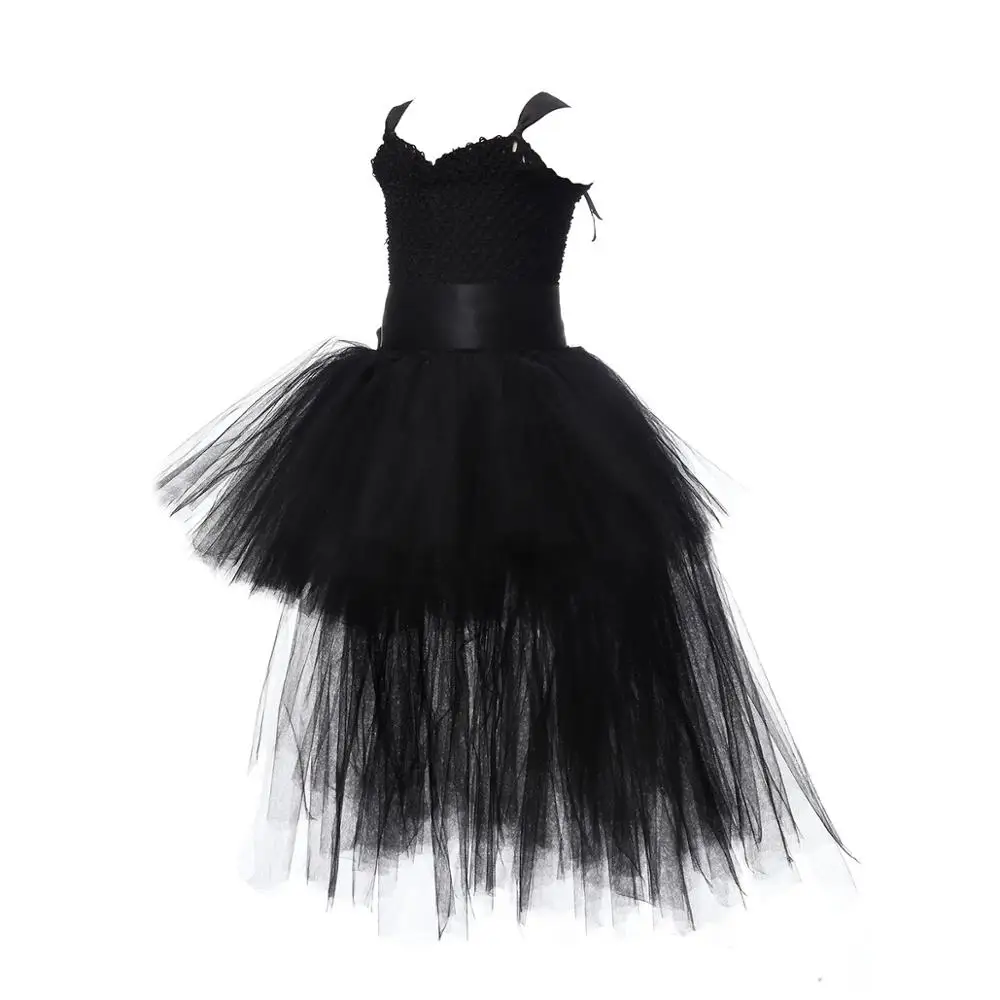 AY564 Black Однотонное бальное платье для девочек; Детский костюм на Хеллоуин; вечернее платье для девочек; Детские праздничные платья из тюля с v-образным вырезом на день рождения - Цвет: AY564 Black