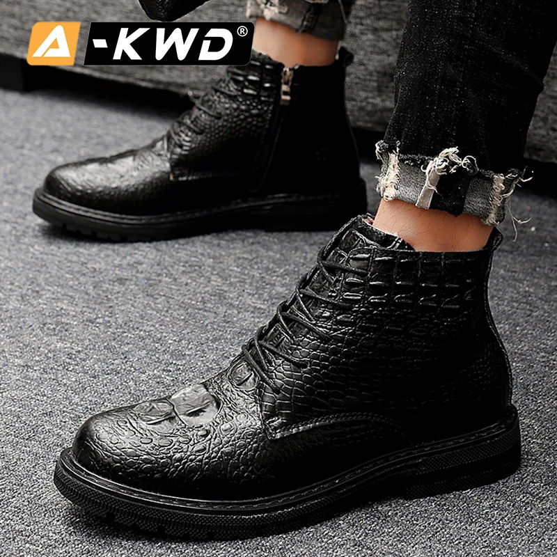 Кроссовки мужские с крокодиловым узором резиновая обувь высокие кеды рабочая