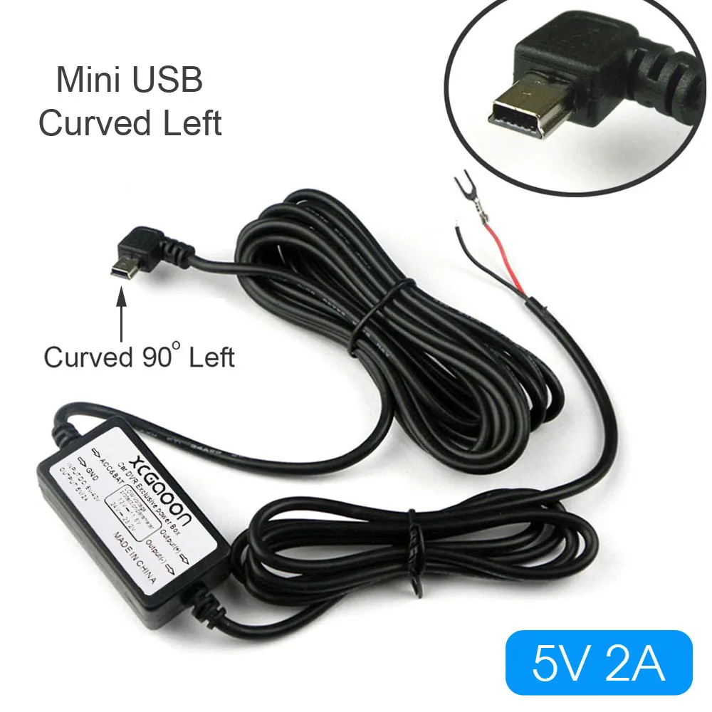 Mini Curved Left XCGaoon DC 12 В до 5 В 2 а 3,5 м автомобильный зарядный кабель мини/микро USB жесткий провод шнур автоматическая зарядка для видеорегистратора автомобиля DVR - Название цвета: Mini Curved Left