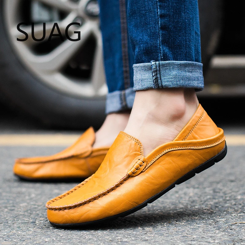 

High Quality Leather Mens Shoes Casual Flat Men Shoes Lazy Loafers Comfortable Breathable Men Genuine Leather Moccasins Sneakers