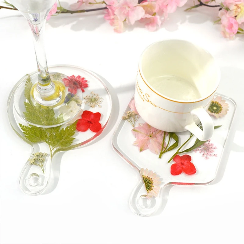 

2 Pcs Handle Tray Epoxy Resin Mold Coaster Cup Mat Silicone Mould DIY Crafts Home Decorations Ornaments Casting Tool