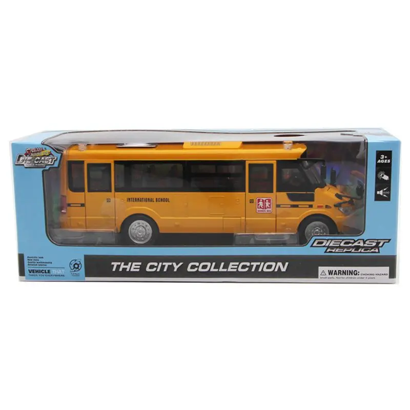 

Large Alloy School Bus Toy Die Cast Vehicles Yellow Pull Back 9'' Play Bus with Sounds and Lights for Kids Baby Wholesale