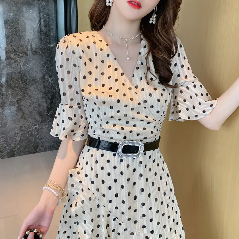 Женское шифоновое платье-Русалка с поясом элегантное асимметричное платье