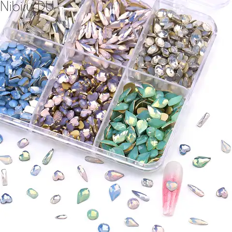 20 pcs Opal mixed forms pink/peridot/blue/white Flatback Crystal Stones for DIY 3D nail jewelry