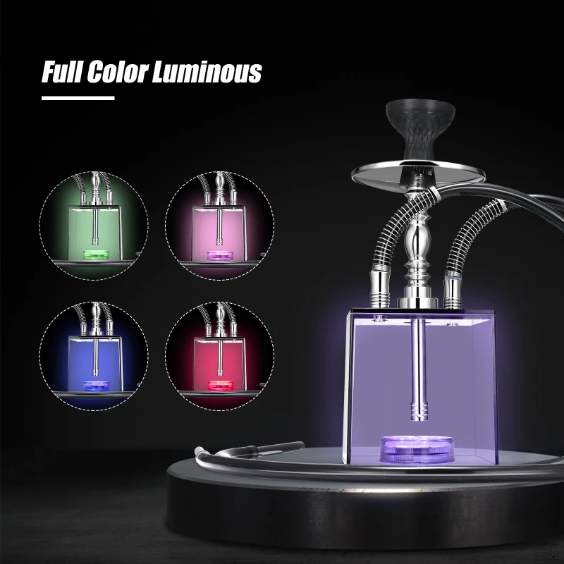 Beste Auporo Waterpijp Set Premium 2 Slang Kubus Waterpijp Complete Set Met Unieke Vorm En Afstandsbediening Kleurrijke Led Verlichting Voor Party
