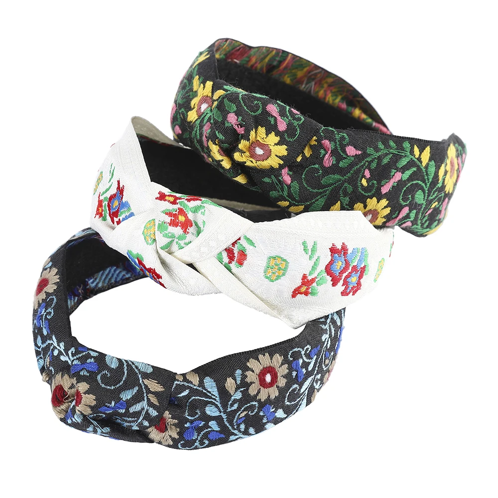Женская повязка на голову AWAYTR Весенняя эластичная с узелком и вышивкой в виде