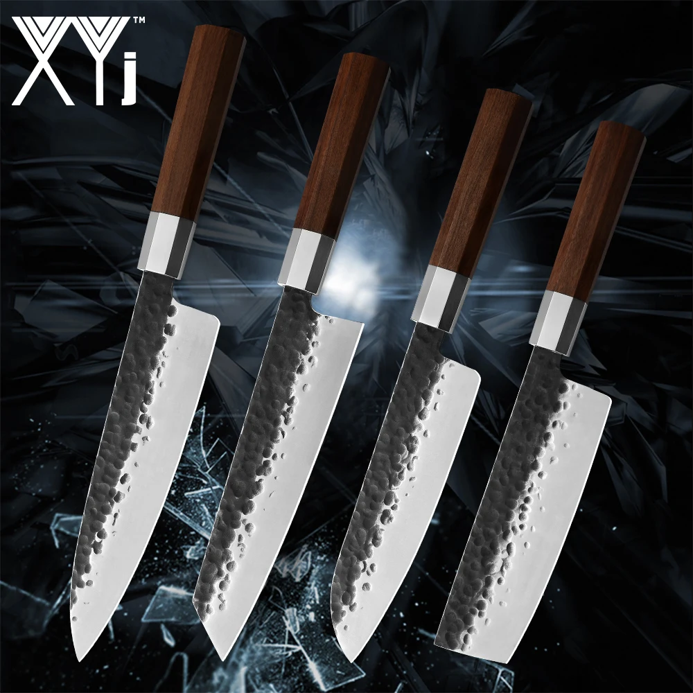 XYj 8 ''нож шеф повара 7'' Santoku ручной работы кованые ножи из углеродистой стали