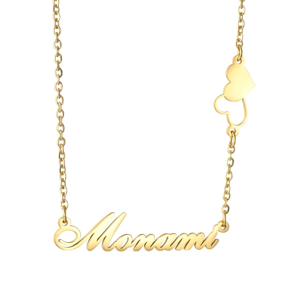 

Ожерелье с именем на заказ, цепочка из нержавеющей стали с надписью «Два сердца», ожерелье с именем на заказ, подарок на память для женщин