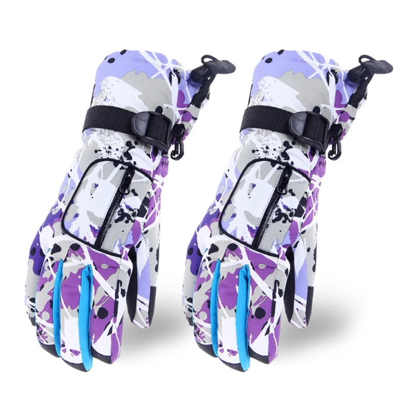 

Adult Winter Warm Waterproof Snow Ski Gloves Colorful Graffiti Printed Thermal Plush Lined Non-Slip Snowboard Mittens
