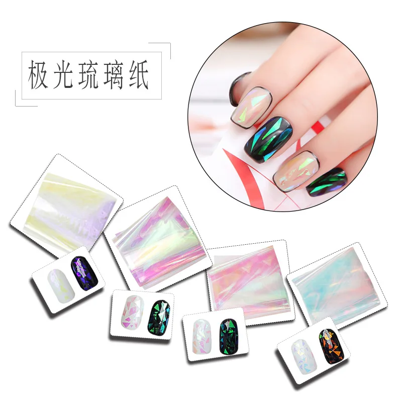 

Nail Art Aurora Sticker Broken Glass Symphony Paper Irregular Mirror Platinum Paper Candy Paper Nail Decoration Technology 1Pcs