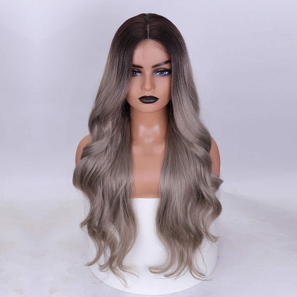 

Synthetic Long Ombre Brown Light Ash Platinum Blonde Wavy Wigs Middle Part Hair Daily Natural for Women Heat Resistant Fiber