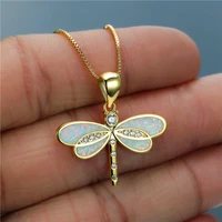 2022 elegant dragonfly zircon pendant necklace for women accessories statement wedding jewelry fashion imitation opal necklace