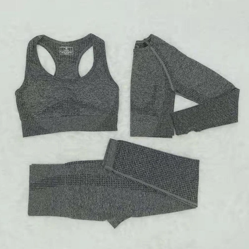 

2021 Women Seamless Yoga Set Fitness Sports Suits GYM Cloth Yoga Long Sleeve Shirts High Waist Running Leggings Workout Clothing