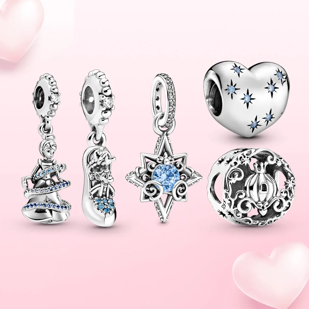 

100%Sterling Silver Charm Cinderella Princess Pendant Midnight Pumpkin Cart Bead Fit 2021 Original Pandora Necklace For Women