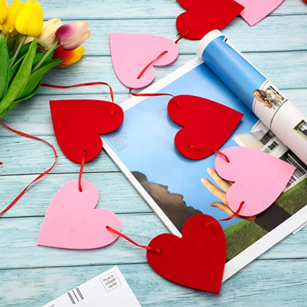 

Valentine's Day Decoration Heart-Shaped Banner Wall Flags DIY Hanging Bunting Garland For Anniversary Wedding Party Supply Decor