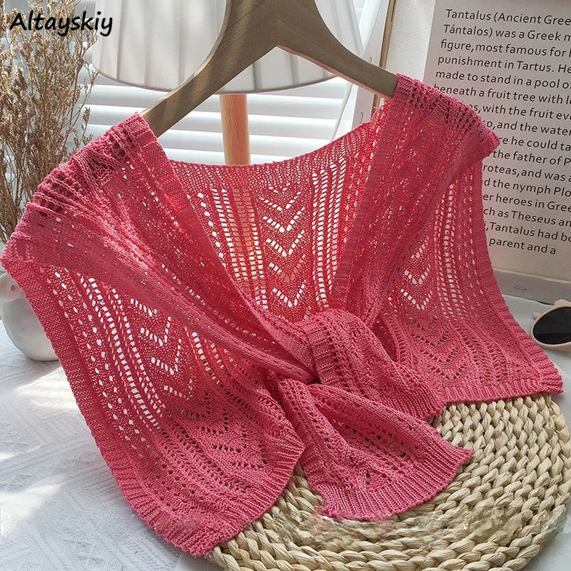 

Women Designer Shrugs Hollow Out Solid Knitting Wraps Hipster All-match Shoulder Tops Females Shawls Student New-arrival Popular