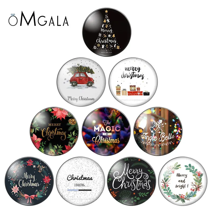 

Merry Christmas patterns letters words 10pcs 10mm/12mm/18mm/20mm/25mm Round photo glass cabochon demo flat back Making findings