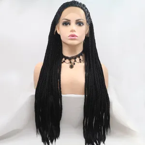 Black Long Braided Box Braids Lace Frontal Wigs Heat Resistant Fiber Hair Cosplay Daily Wear Synthetic Lace Front Wig For Women Black Long Braided Box Braids Lace Frontal Wigs Heat Resistant Fiber Hair Cosplay Daily Wear Synthetic Lace Front Wig For Women