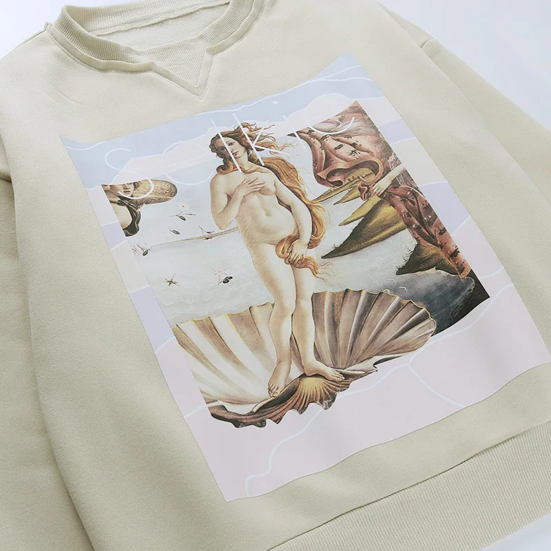 

Venus Oil Paint Vintage Printing Oversized Sweatshirt Women Warm Winter Tops Clothes Loose Casual Teen Girls New Korean Fashion