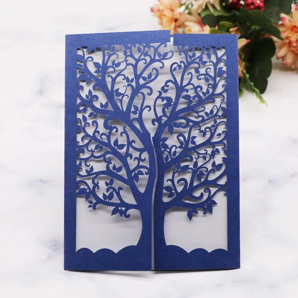 15 шт./лот полый лазерный разрез выпускные приглашения карты большое дерево