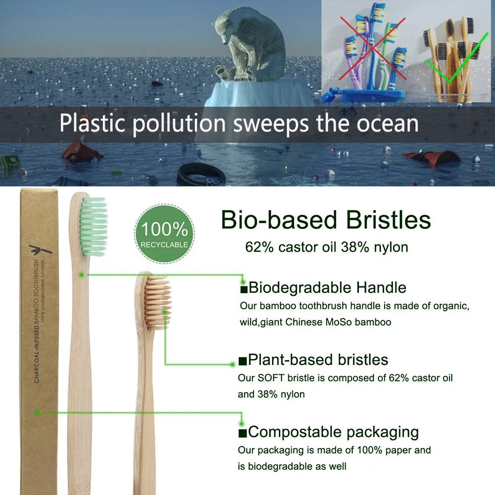 100 шт Детская бамбуковая зубная щетка биоразлагаемая es мягкая BPA-Free экологичный