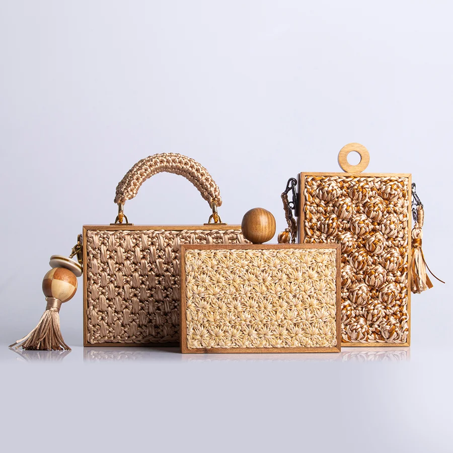 

2021 Spring Summer Vertical Beach Woven Bag Bamboo Straw Vacation Diagonal One-shoulder Rattan Handbag Square Box