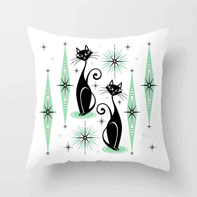 

Trendy Green, Fresh Cat, Home Pillowcase Abstract Creative Illustration