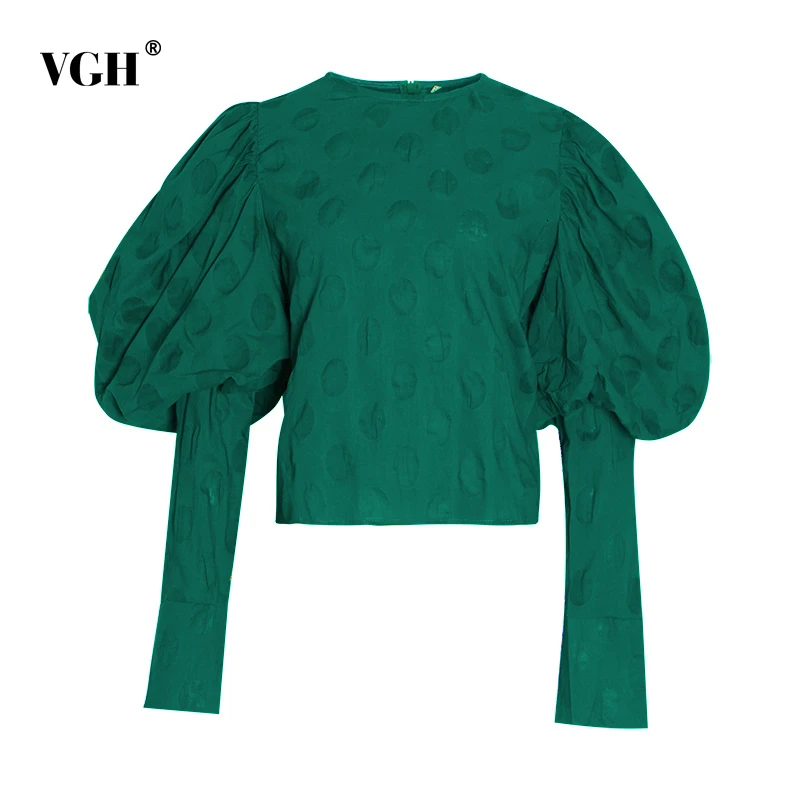 Женская рубашка в горошек VGH Повседневная блузка большого размера с круглым