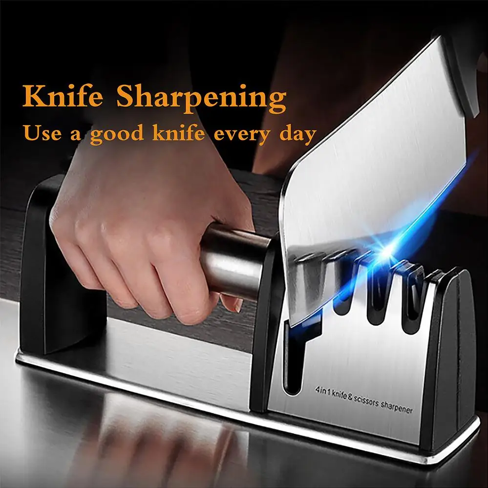 

Knife Sharpener 4 in 1 Diamond Coated Fine Rod Knife Shears and Scissors Sharpening stone Easy to Sharpens Kitchen Knives