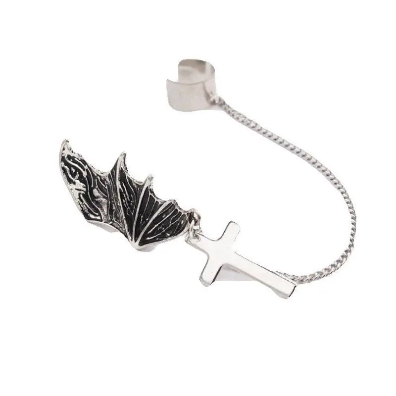 

Vintage Bat Wings Chain Linked Ear Cuff Cross Pendant Earrings Jewelry Unisex XXFD