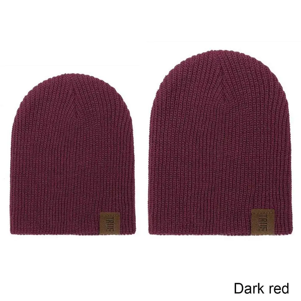 dark red MOLIXINYU/зимняя шапка для маленьких девочек; теплые шапки для родителей и детей; шапки-бини для женщин; однотонная Вязаная хлопковая шапка для детей; Skullies; уличная мужская шапка - Цвет: dark red