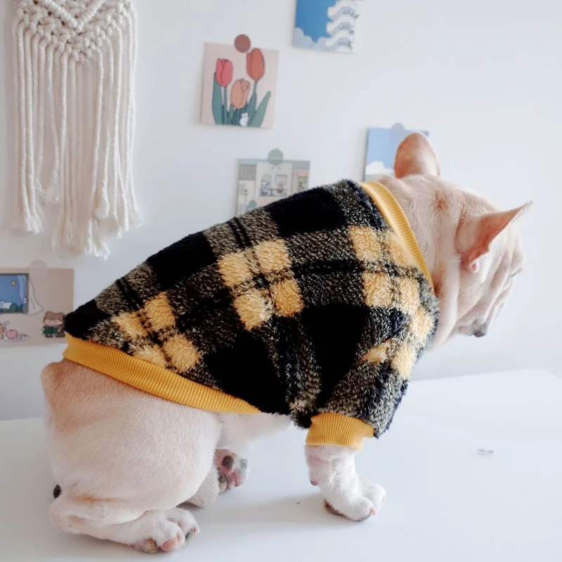

New Arrival Pet Dog Clothes for Medium Dogs Winter Warm Dog Sweatshirt French Bulldog Coat Plaid Dog Hoodie Pug Garment