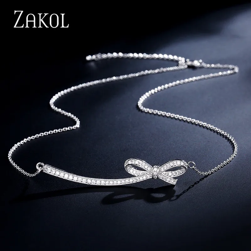ZAKOL романтическое длинное ожерелье с бабочкой из белого кубического циркония
