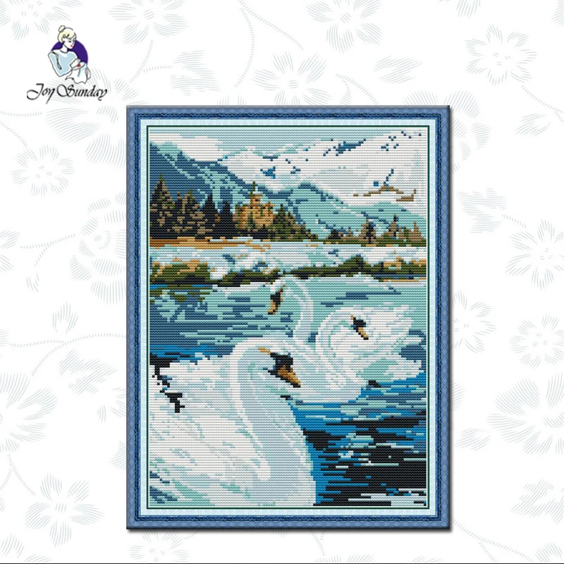 

Joy Sunday,Swan lake,cross stitch embroidery kit,11CTPrinted Fabric,14CT Counted Canvas Embroidery,Animal pattern cross stitch