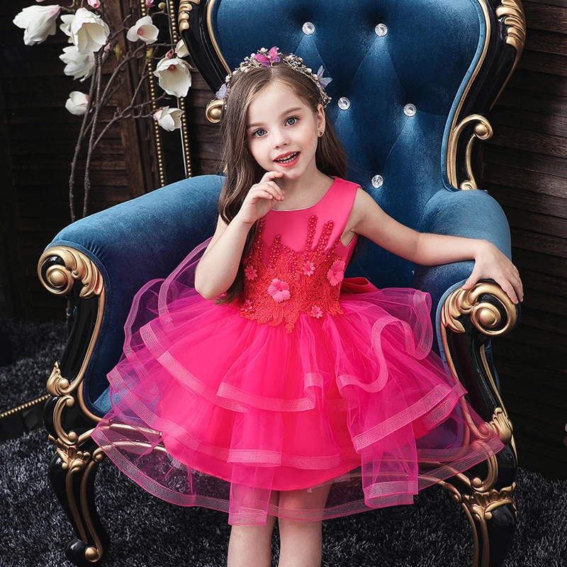 Платье принцессы с цветами для девочек летнее платье-пачка свадьбы дня рождения