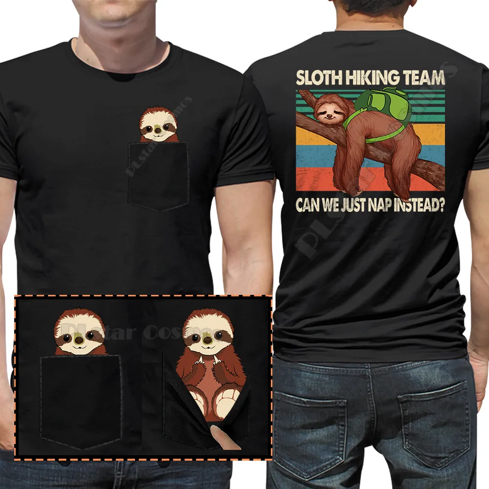 Sloth I Hate People Camping Pocket T-Shirt Cotton T shirts Women for Men Hip hop tops Funny t-shirts