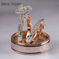 bijox story 3pcs zircon rings for women 925 sterling silver 45mm geometric unique design anniversary engagement fine jewelry