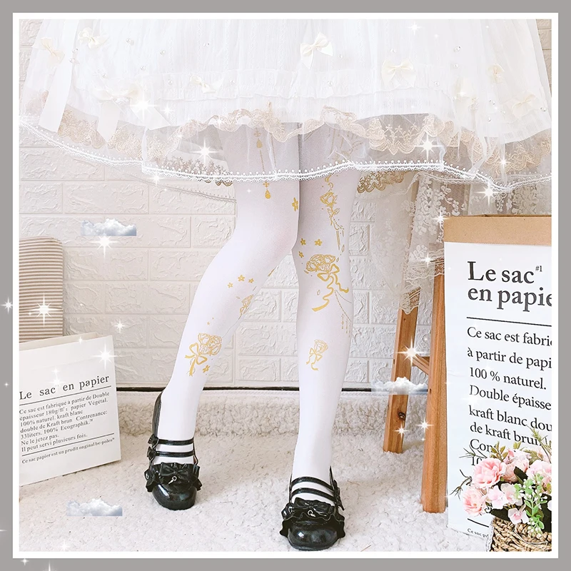

Lolita Socks Female Spring ONE -Piece Printed Velvet 120D Patyhose Bronze Lolita Patyhose