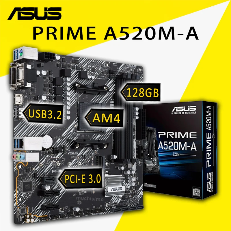 

Socket AM4 Asus PRIME A520M-A Motherboard Support 3rd-Gen AMD Ryzen CPU AMD A520 128GB Overlocking AMD A520 Placa-mãe AM4 New