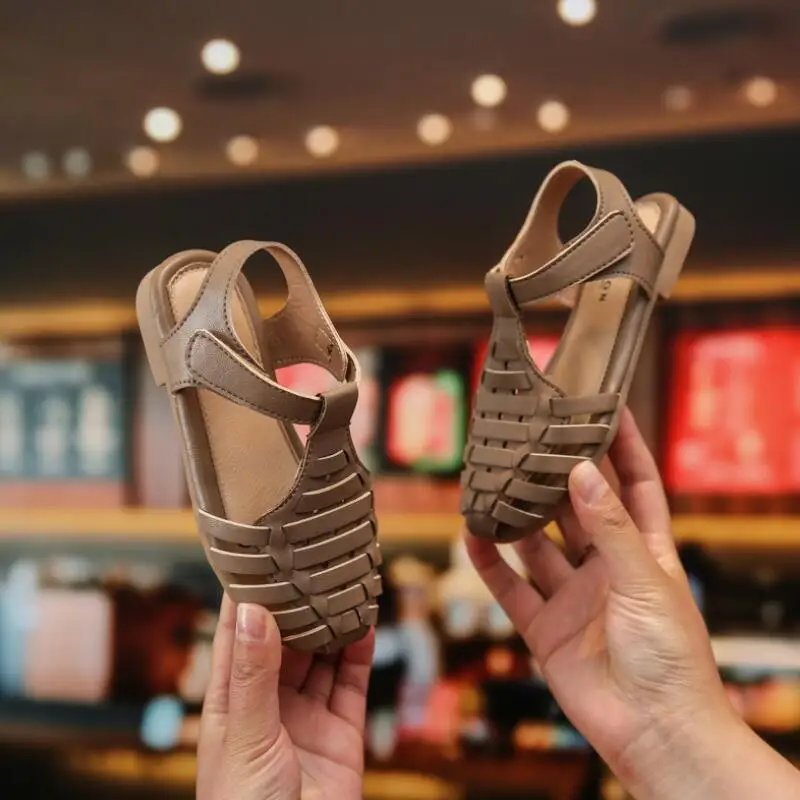 Детские летние сандалии для девочек плоская подошва с ремешком на щиколотке