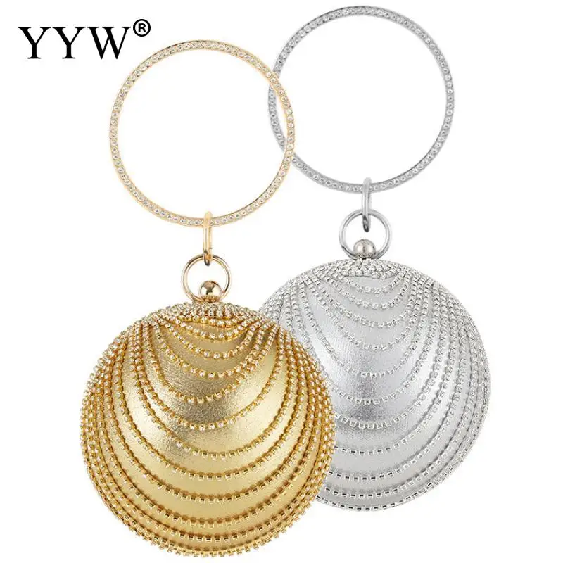 

Metal Diamond Stripe Round Ball & Circular Ring Clutch Bag Fashion Party Women's Gowns Clutch Bag 2021 Luxury Wristlets Clutch