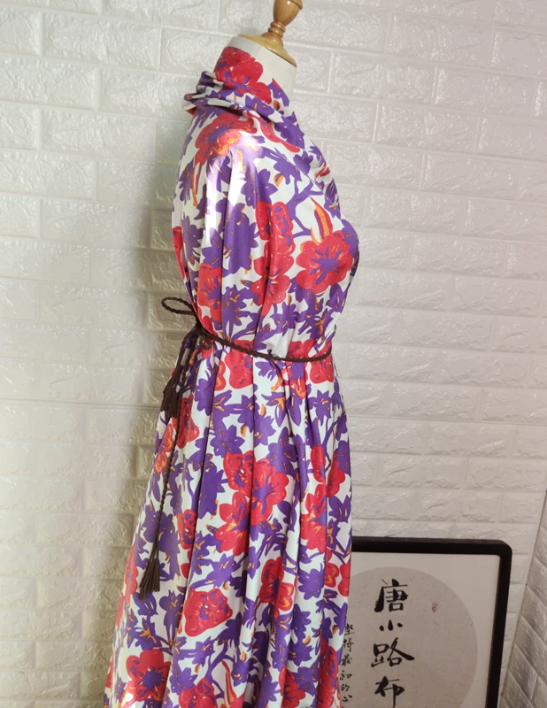 

Silk Cotton Fabric Dress Purple Red White Bouquet Winding Printing Clothing Autumn New Product Sewing Patchwork