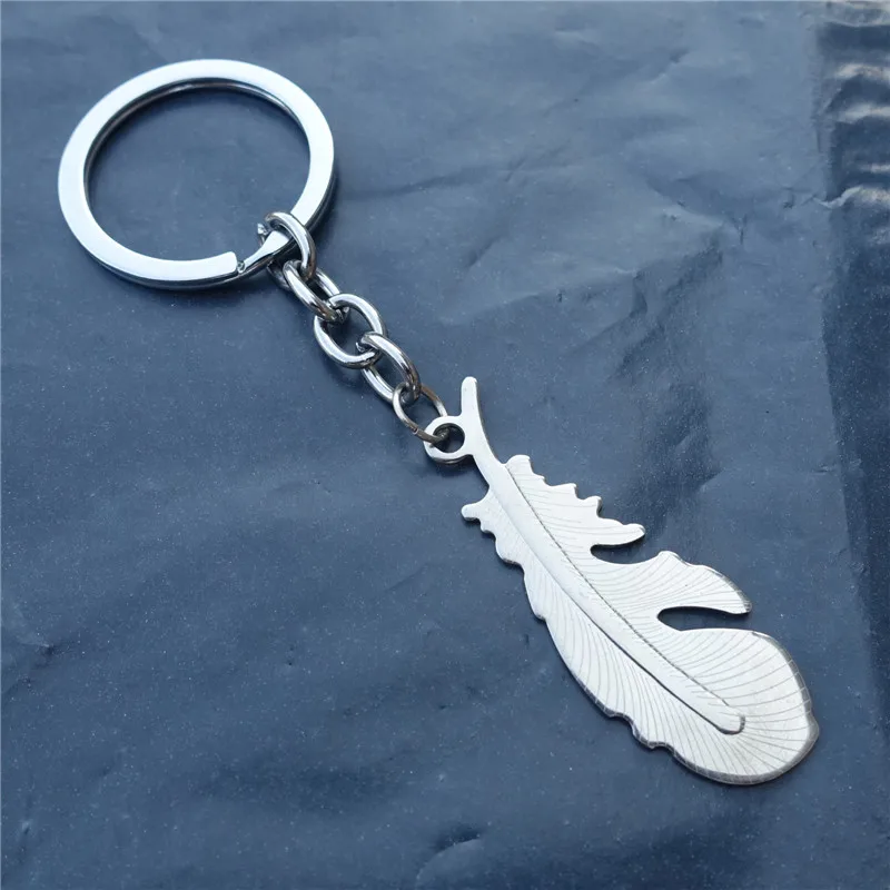 

Feather Shape Keychain Stainless Steel Keyring Gift Sport Jewelry 12 Pieces/lot Wholesale