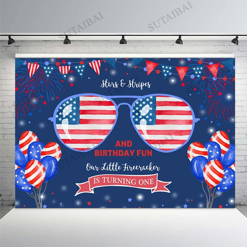 

Independence Day Backdrop Photography Patriotic American Flag 4th of July USA Fireworks Balloon Baby Shower Studio Background