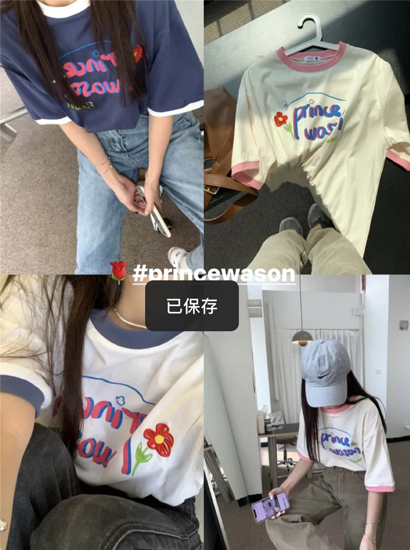 

2021 Summer Casual Women T Shirt Floral Print Short Sleeve Flower Letter Loose T-shirt