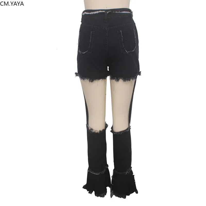 Fashion Denim Skinny Pants Women Retro Ripped Jeans Wide Leg Trousers Hole Casual Bell-Bottoms Flare Pant Female GLHSF2084 |
